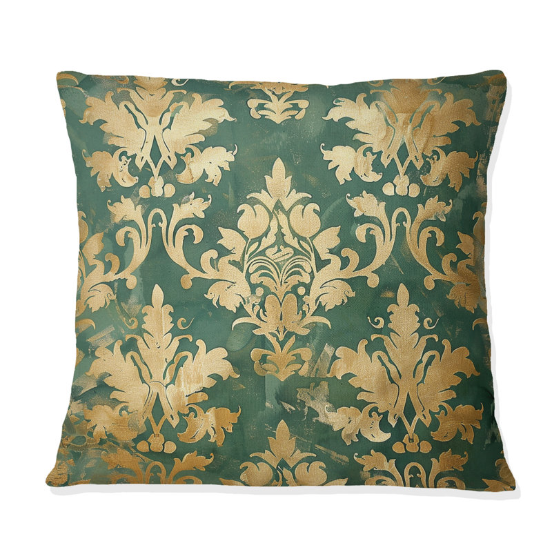 Coussin décoratif damassé Glamour II - vert doré, H 16 po x l 16 po, Carrée