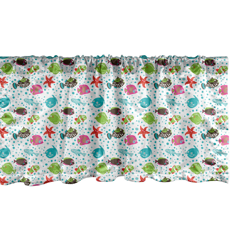Ambesonne Underwater Valance Pack of 2 Colourful Fish Bubbles  Multicolor, 54" W x 12" L