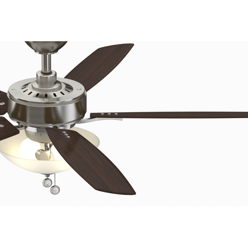 Aire Deluxe 52 inch Indoor Ceiling Fan with LED Bowl Light Kit and Pull Chains - Brushed Nickel with Reversible Cherry/Dark Walnut blades