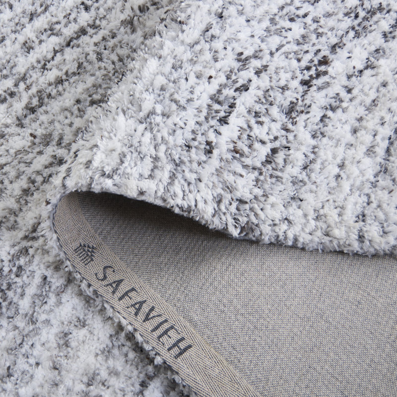Kries Shag 102 Handwoven Polyester/Micro Polyester Abstract Indoor Use Only Rug in Ivory/Gray, Rectangle 5' x 8'