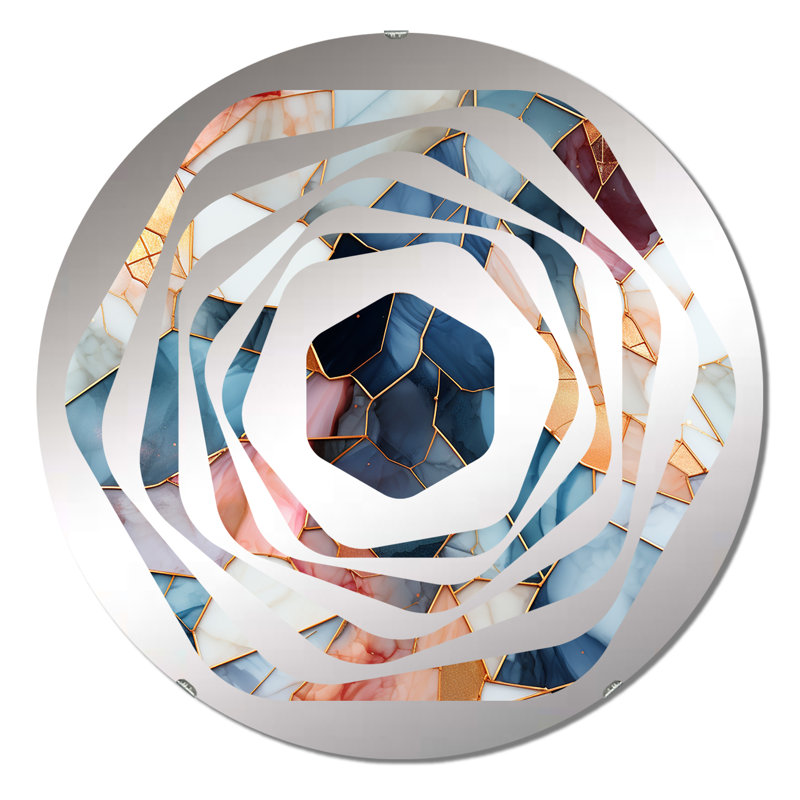 Miroir décoratif bleu sarcelle et rouge en mosaïque Elegance - Amorphe, 23,6 po x 23,6 po