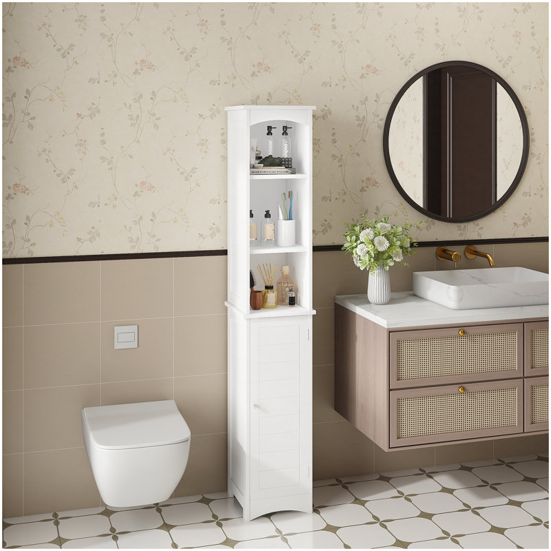 Armoire de rangement pour salle de bain haute 64,17 po avec tablettes réglables, armoire autoportante mince à 1 porte avec anti-basculement, compartiments ouverts, pour la maison, les petits espaces, la salle de bain et la cuisine