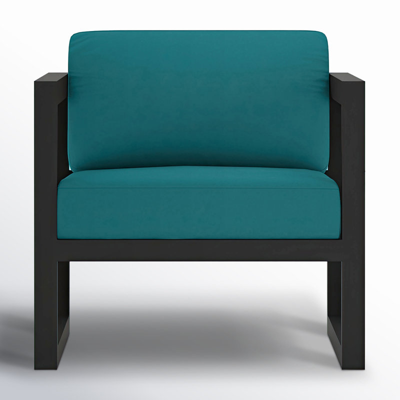 Avion 3 Piece Sofa Loveseat Set, Spectrum Peacock Sunbrella® Plainweave, Black