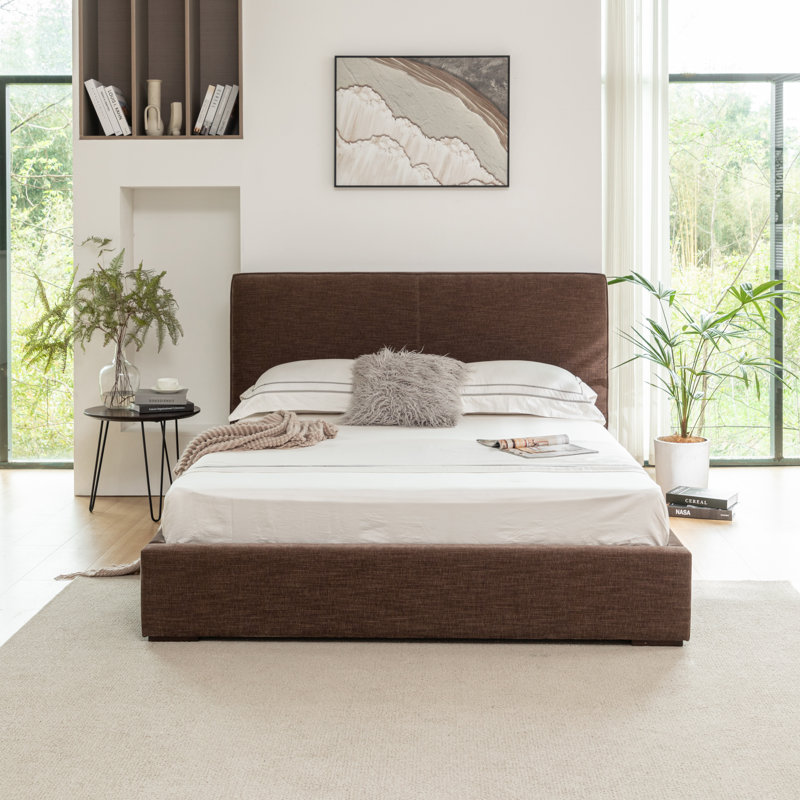 Upholstered Bed - Queen Size, Dark Brown