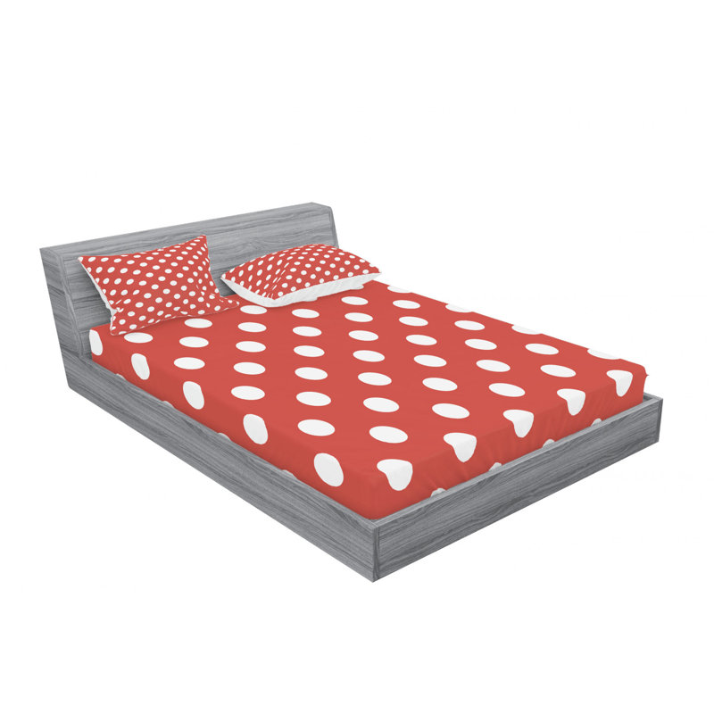 Queen Vermilion Polka Dot Microfiber Bedding Set