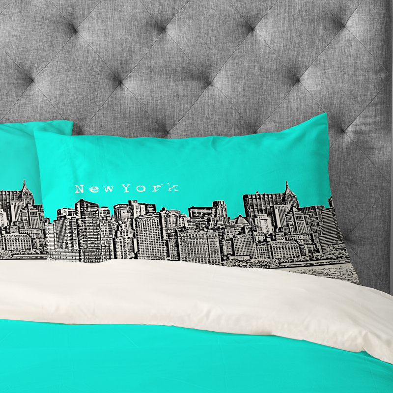 Taie d’oreiller new york Bird Ave, Aigue-marine, Standard