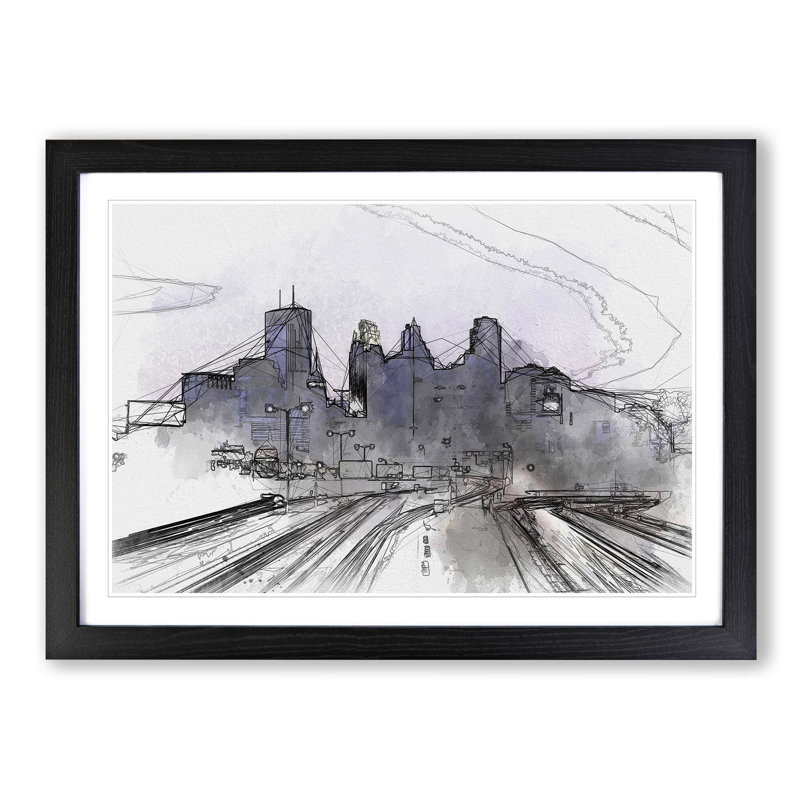 Minneapolis Skyline at Dusk - Picture Frame Graphic Art Print, Black Framed, 62cm H x 87cm W x 2cm D