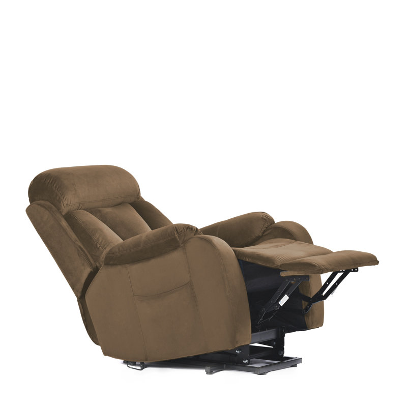 Fauteuil releveur électrique avec télécommande, revêtement en velours antidérapant, rangement latéral, brun