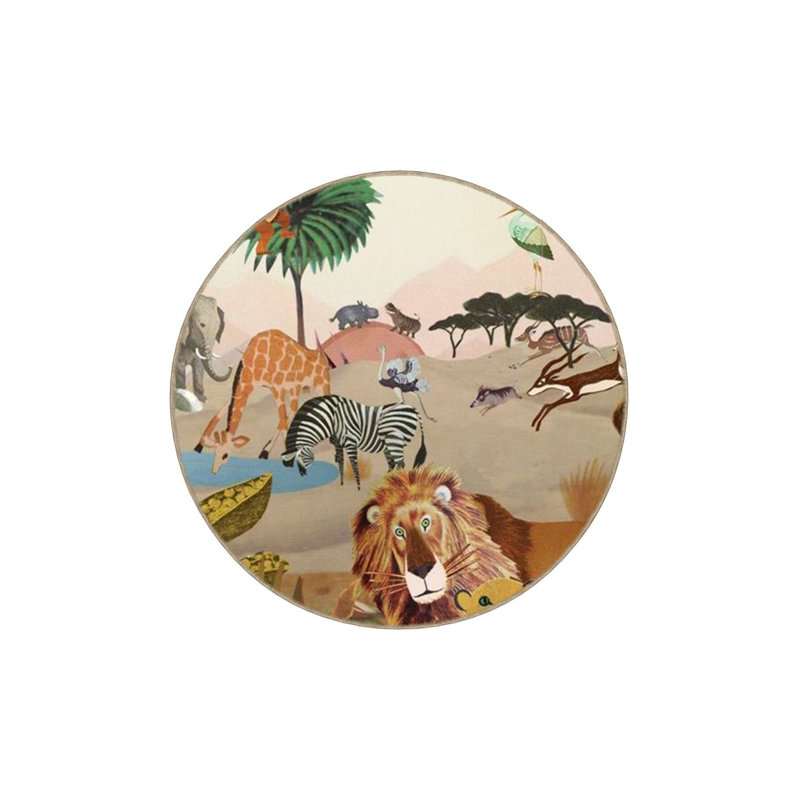 Wild Jungle Themed Lion Giraffe and Zebra Patterned Modern Decorative Rug, Rectangle 3'11" x 5'11" Rug Pad Included