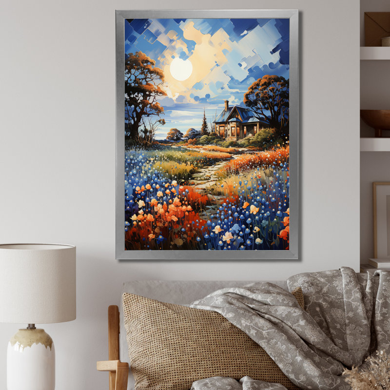 Blue Bonnet Bliss Field I - impressions murales florales, Cadre photo argenté, H 32 po x l 16 po x P 1 po