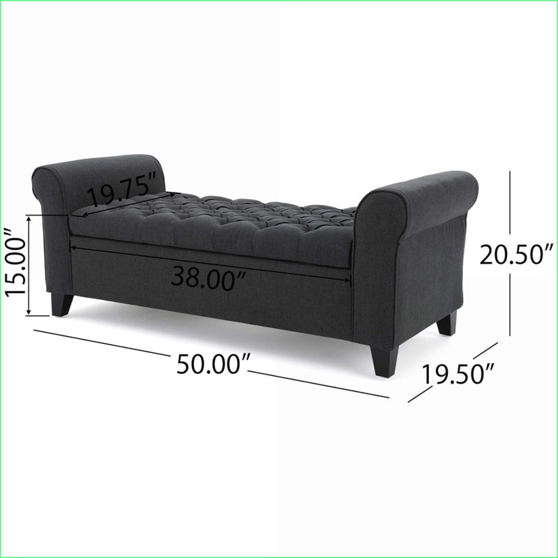 Repose-pieds contemporain avec accoudoirs roulés de 50 po de largeur pour les petits espaces | Gris clair | Cadre en bois