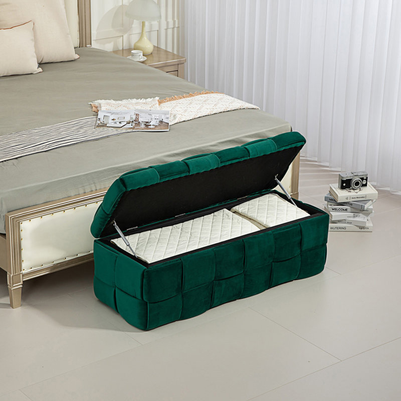 Banc de rangement en velours Pransh, Vert