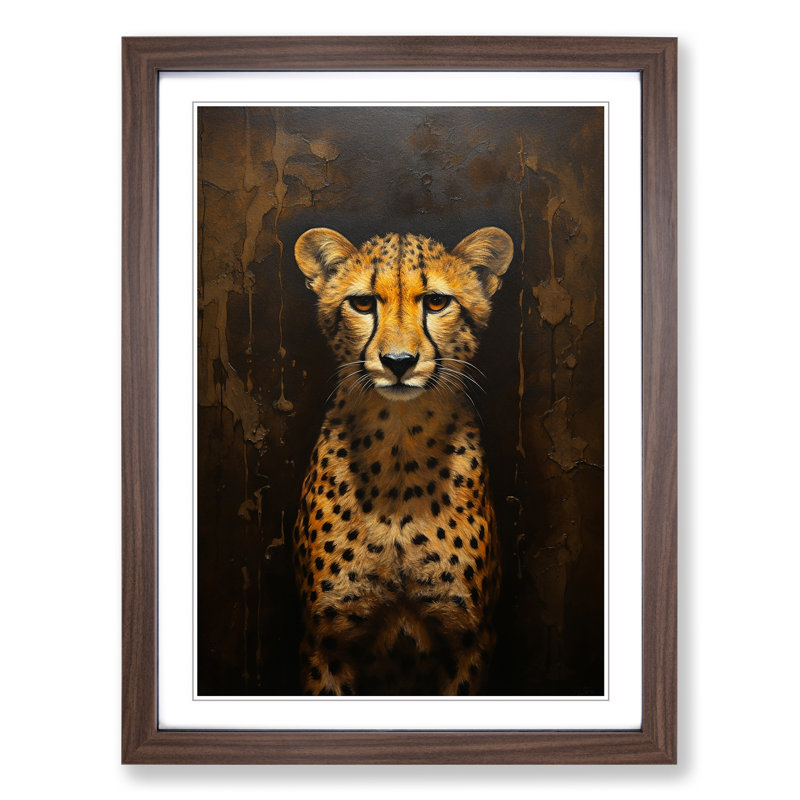 Cheetah Contemporary No.2 - Single Picture Frame Print on Wood, Walnut Framed, 34cm H x 25cm W x 2cm D