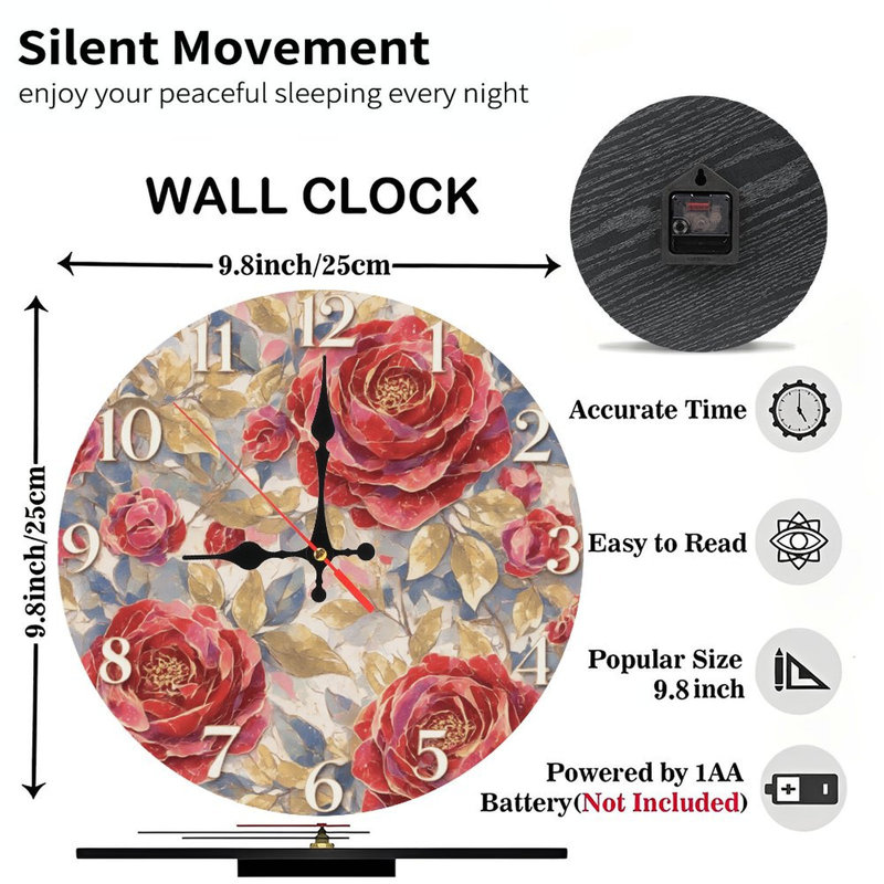 Horloge avec roses rouges