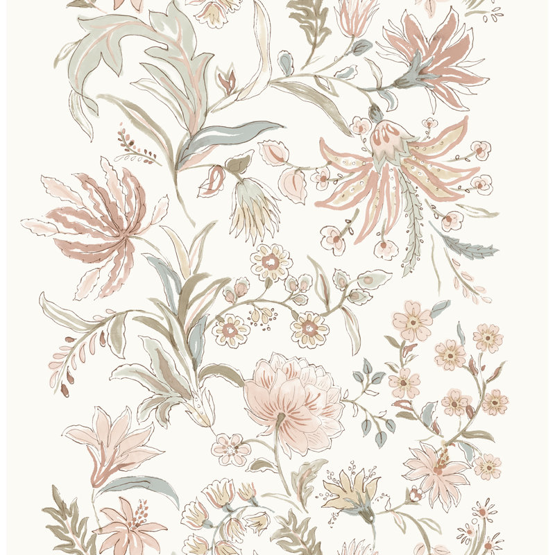 Teonna Light Pink Floral Stripe Wallpaper, Pink