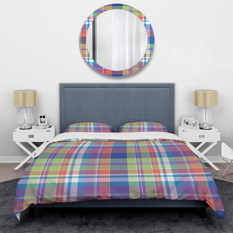 Tartan à carreaux bleu et vert - Ensemble de housse de couette abstrait - Microfibre de polyester