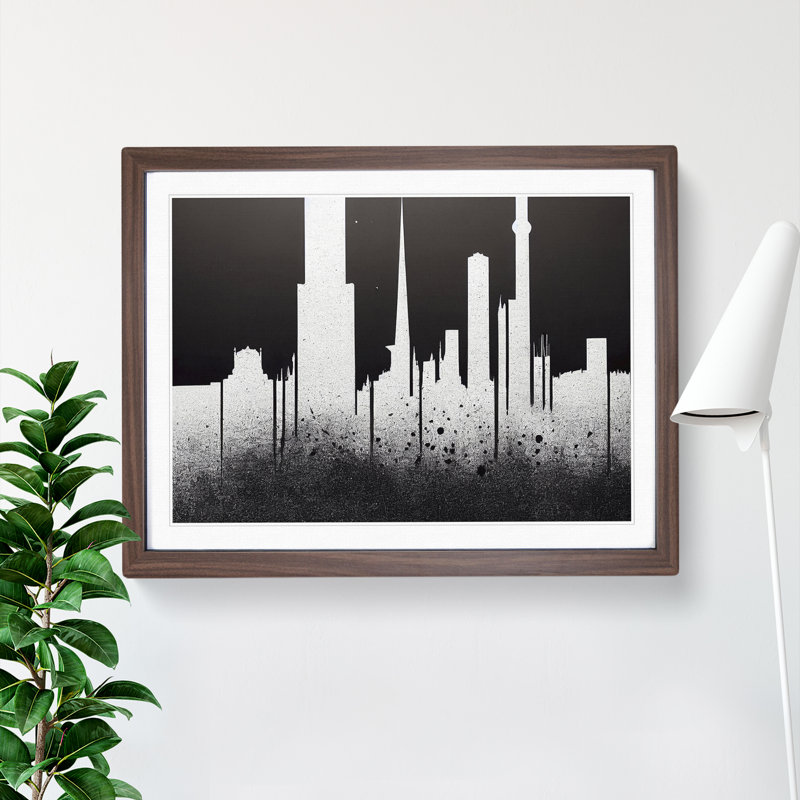 Bedazzled Skyscraper Skyline Abstract 1 Piece Single Picture Frame Wall Art, 46cm H x 64cm W x 2cm D, Walnut Frame