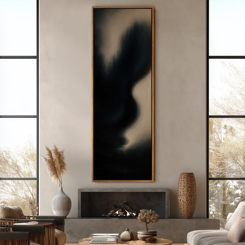 Très grand art mural rétro encadré pour art classique, H 60 po x l 20 po, Naturel