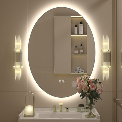 Miroir de salle de bain ovale en verre trempé anti-buée certifié UL - Basics by Wayfair ™