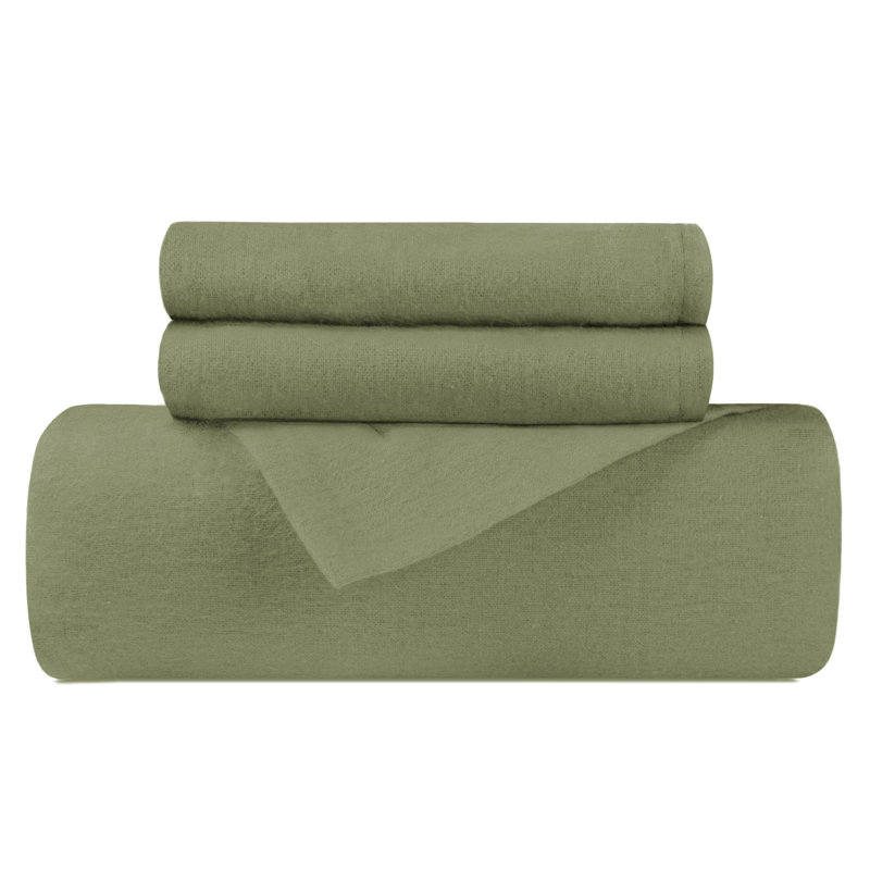 Superior Flannel Cotton Modern Classic Fuzzy Duvet Cover Set With Pillow Shams, Full / Queen Duvet + 2 Shams, Sage