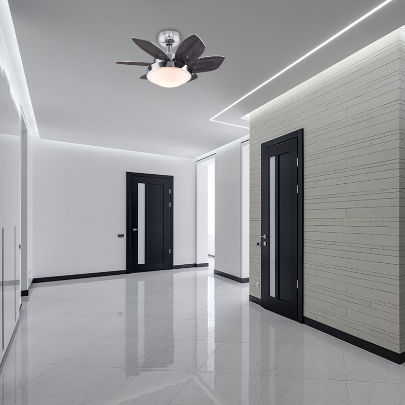 24-Inch Chrome Ceiling Fan with Brown Blades and LED Light
