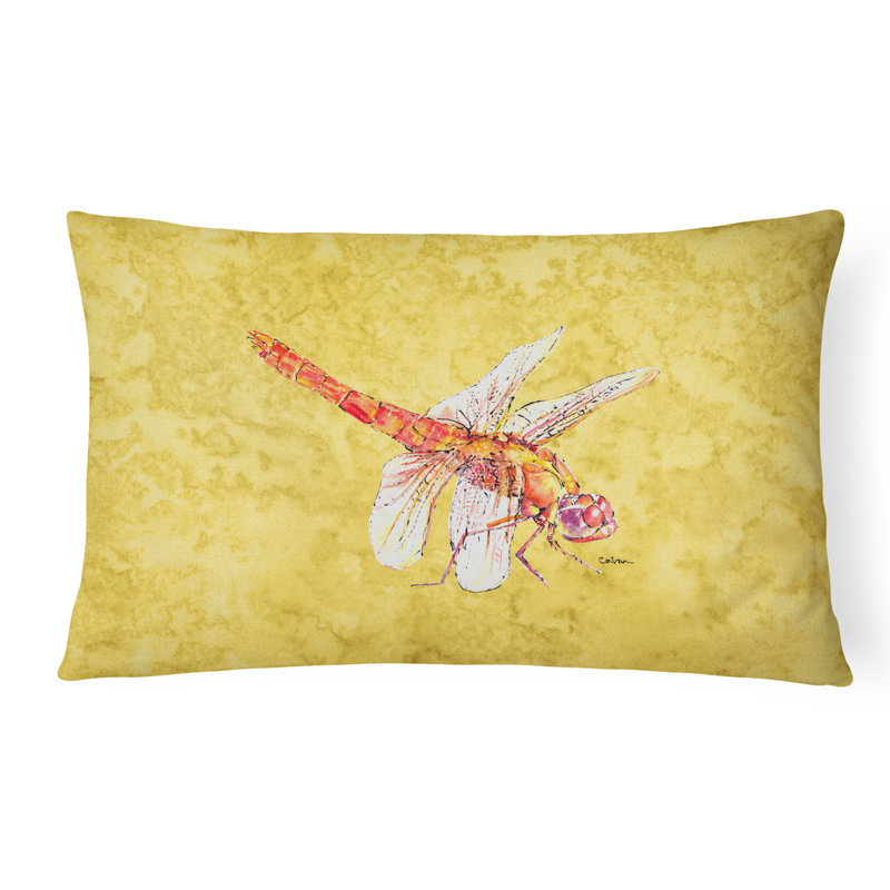 Dragonfly Yellow Indoor/Outdoor Throw Pillow, 12" x 16", Rectangular