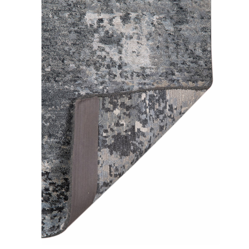 Gray Abstract Hand-Knotted Wool and Viscose 8' x 10' Rug