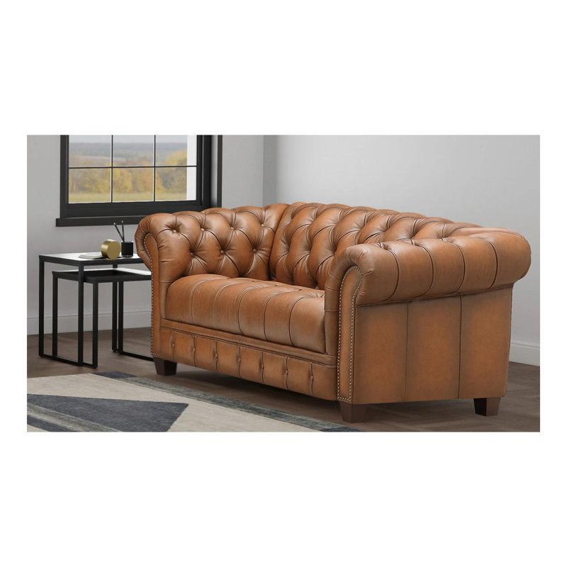 Causeuse Chesterfield en cuir fleur Mellville