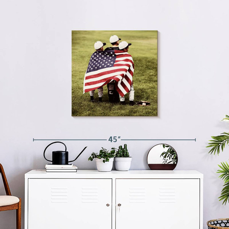 Borges Baseball Kids With US Flag, 24" H x 24" W