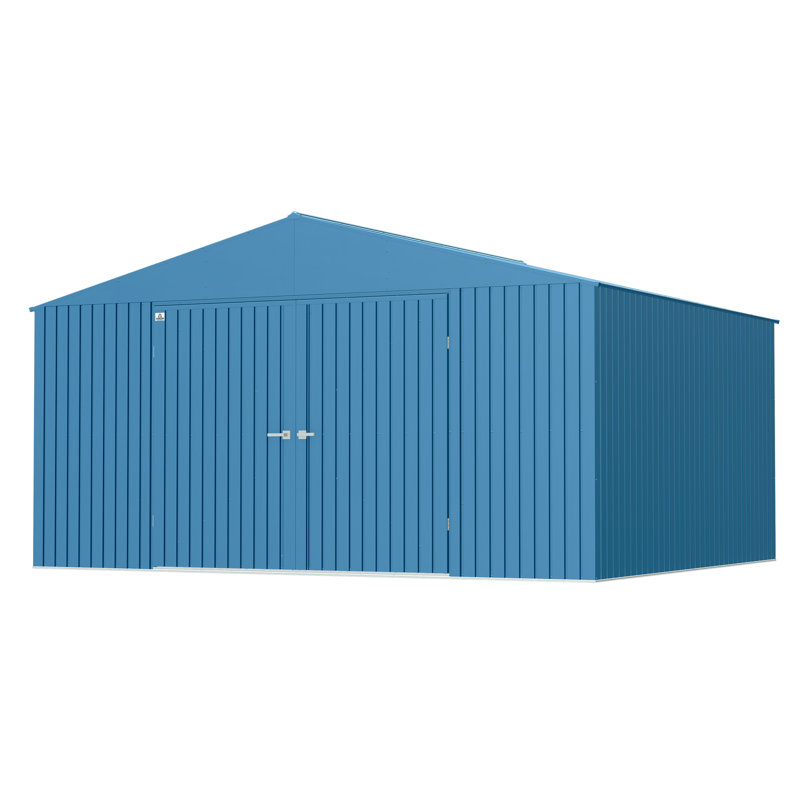 14 ft x 12 ft Blue Steel Storage Shed with Swing Doors