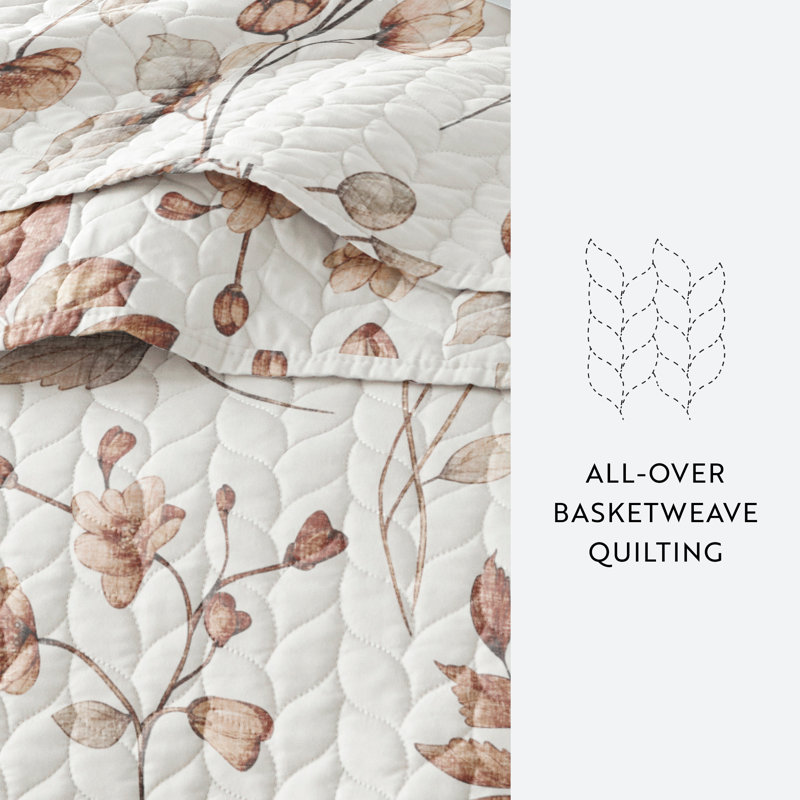 Twin Reversible Floral Microfiber Quilt Set in Beige and Gray