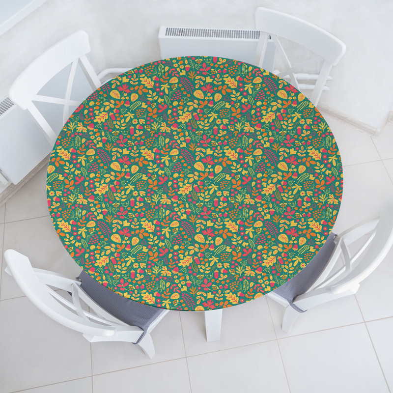 Winston Porter Acorn Fitted Round Tablecloth Diameter Multicolor Brown, 64.17" Round