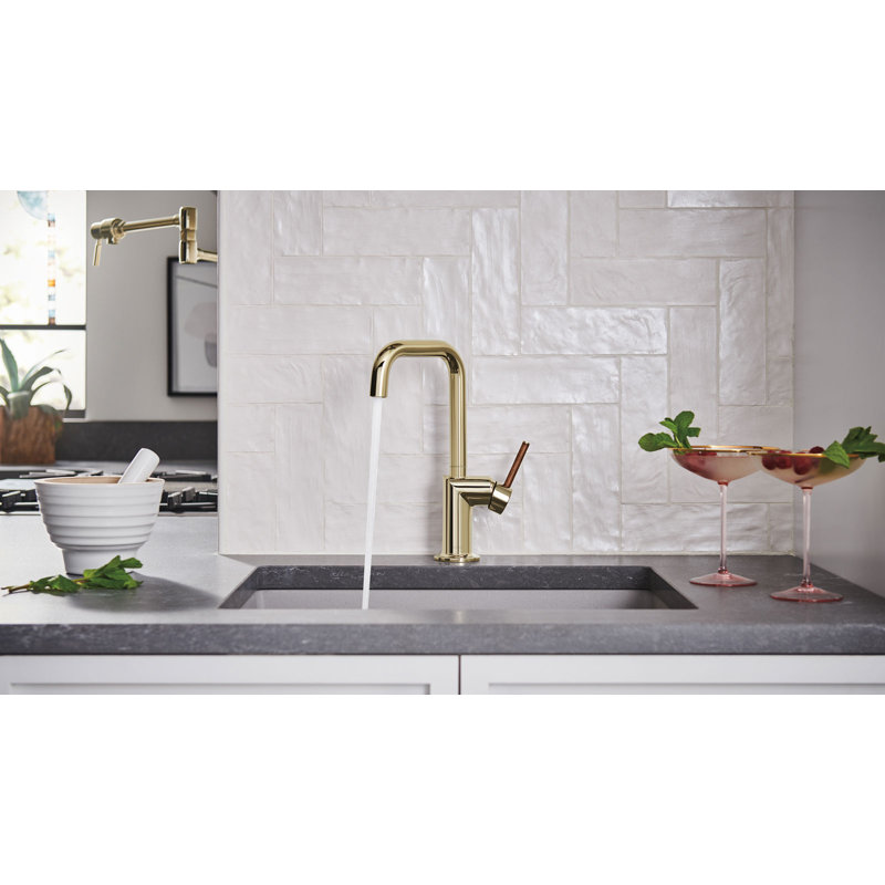 Odin® Pull-Down Faucet with Square Spout, Polished Gold, Wood Lever