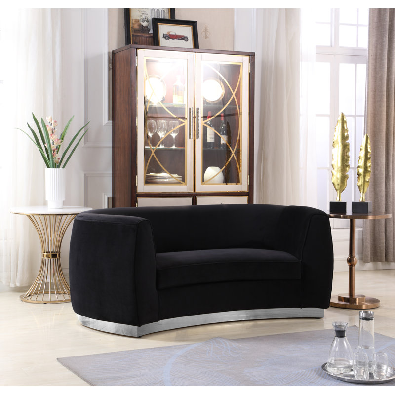Breccan 70.5'' Velvet Loveseat, Black Velvet, Chrome