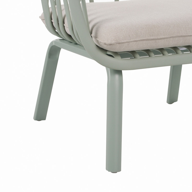 Fauteuil club d'extérieur Huron PP, finition verte avec coussin beige, ensemble de 2, Beige, Vert clair