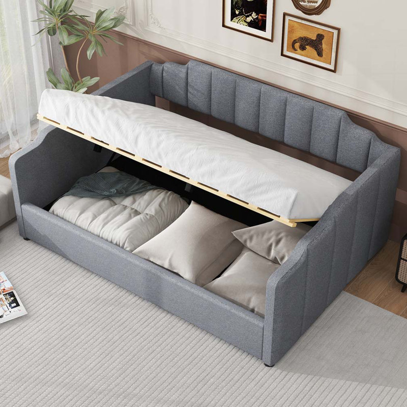 Upholstered Daybed with Underneath Storage, Gray, Full
