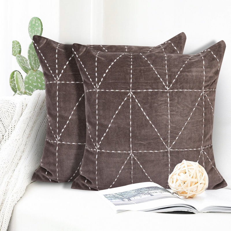 Housse de coussin 100% coton, Brun / blanc