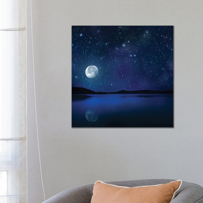 Moon Rising Over Tranquil Lake Against Starry Sky. by Evgeny Kuklev - Wrapped Canvas Gallery-Wrapped Canvas Giclée