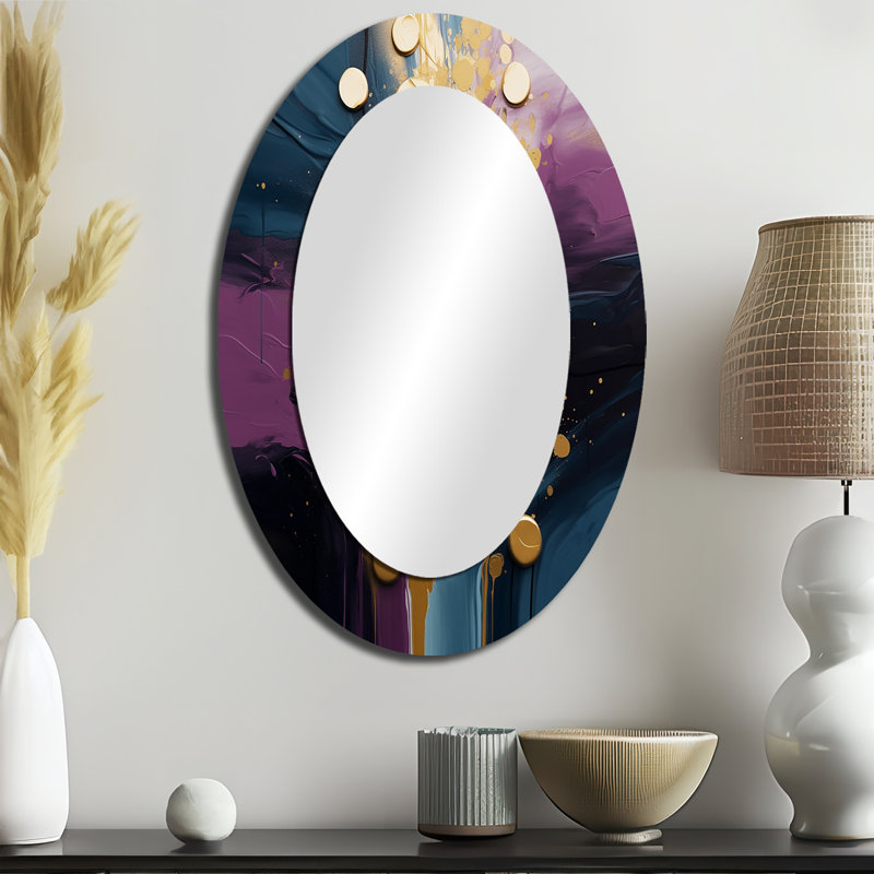 Purple And Blue Realities On Canvas III - Large Oval Wall Mirror On Metal, 36" x 24"