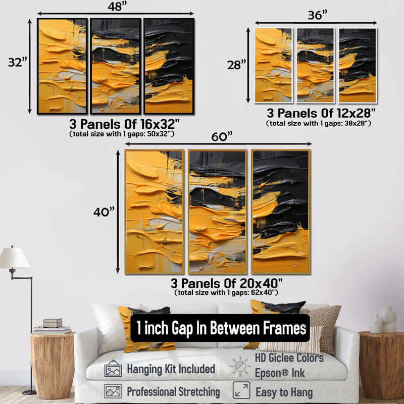«Bold Mustard Yellow Tranquility - Abstract», reproduction d'art mural, Encadrement argenté, H 40 po x l 60 po x P 1 po