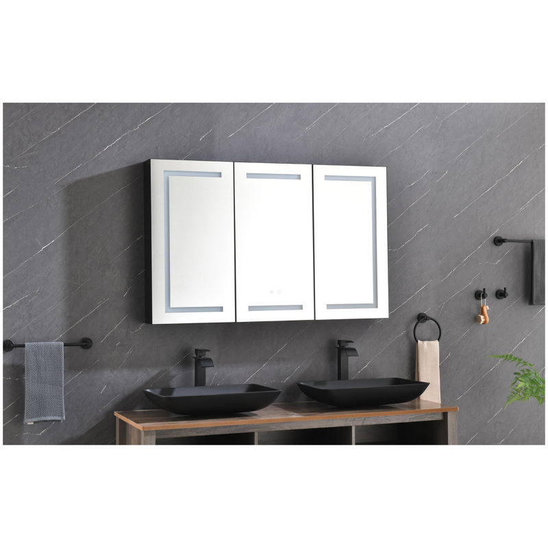 Armoire à pharmacie 48 po x 30 po à DEL avec miroir, douilles, à intensité variable et anti-buée