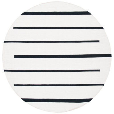 Mana Ivory Black Hand-Woven Striped Cotton Rug