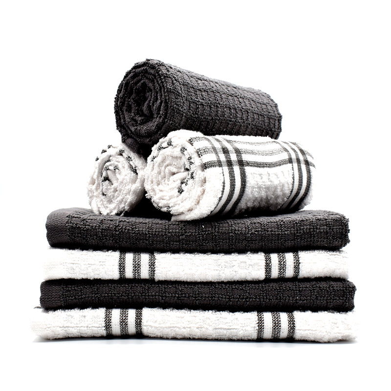 Cotton Stripe Waffle Tea Towel Kitchen Towel, Grey