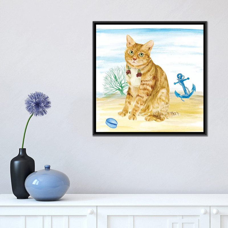 «Summer Purr Party IV», reproduction d'impression sur toile tendue, H 26 po x l 26 po x P 1,5 po, Toile encadrée noire