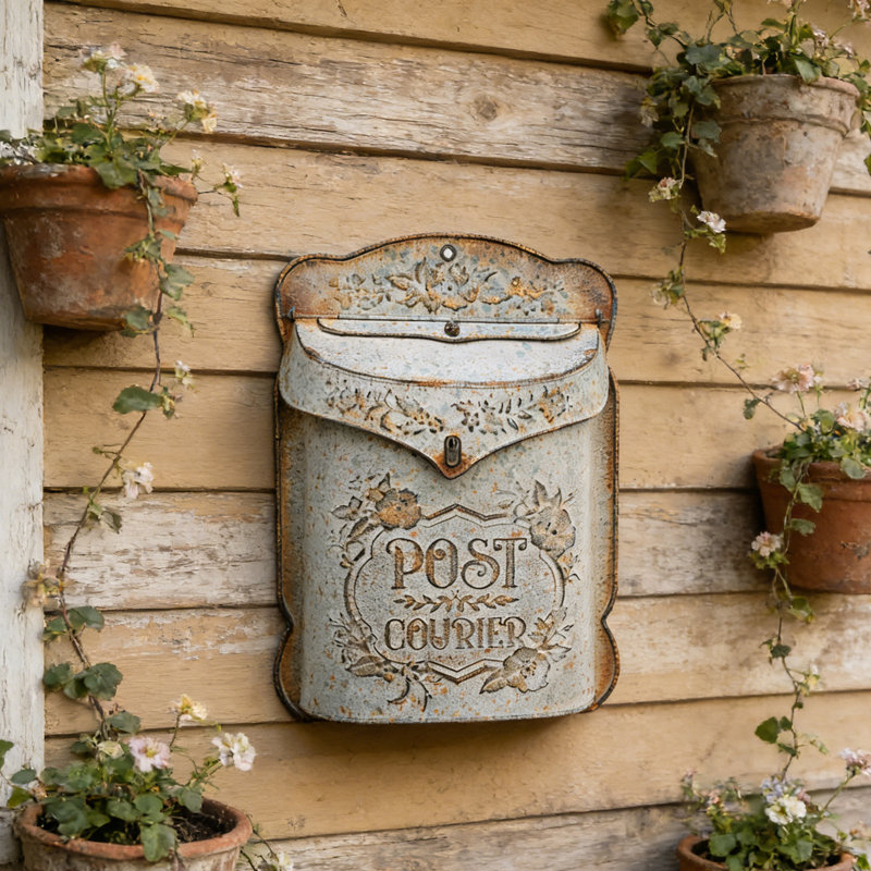 Boîte aux lettres murale rétro - boîte aux lettres extérieure verrouillable de style rustique avec finition antique pour porche, jardin ou décor intérieur