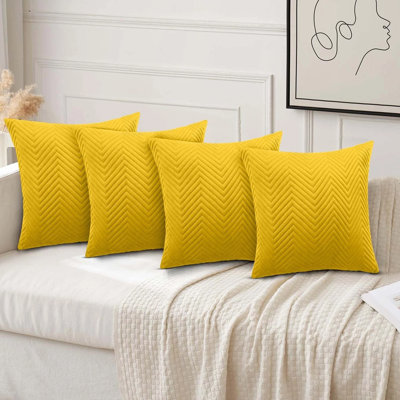 Luxury Chevron Embossed Quilted Pattern Velvet Cushion Cover Set (4-Pack) - Soft Throw Cushion Cover for Home Décor
