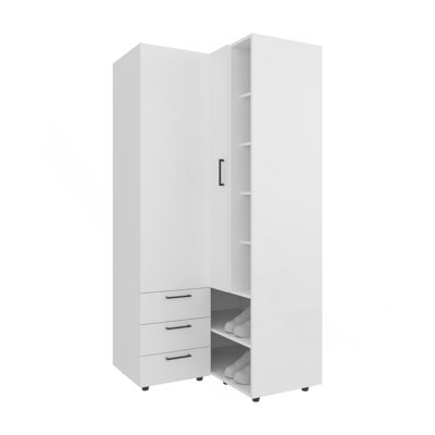 Armoire H 70,9 po, 1 porte, 3 tiroirs, 7 tablettes, 10 pieds, blanc - Chambre