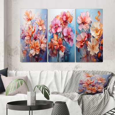 " Red Orchids Representation Multicolored Acrylic " 3 - Pieces