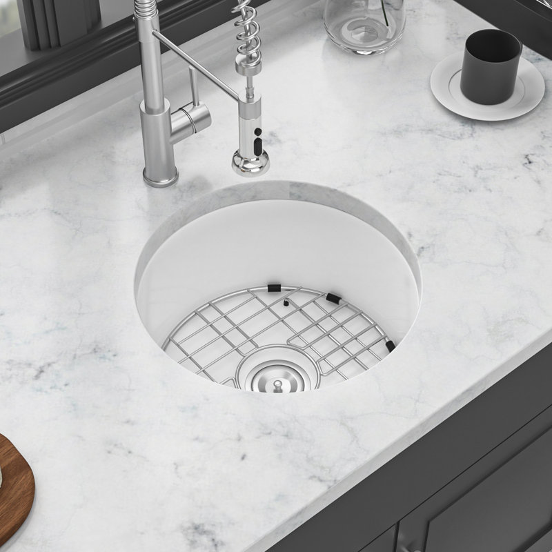 18" Ceramic Sink - Single Bowl, Dual Mount Choices, To Scratches And Discoloration, White With Drain Bottom Grid For Kitchen Basin, Strong Stain , White,
