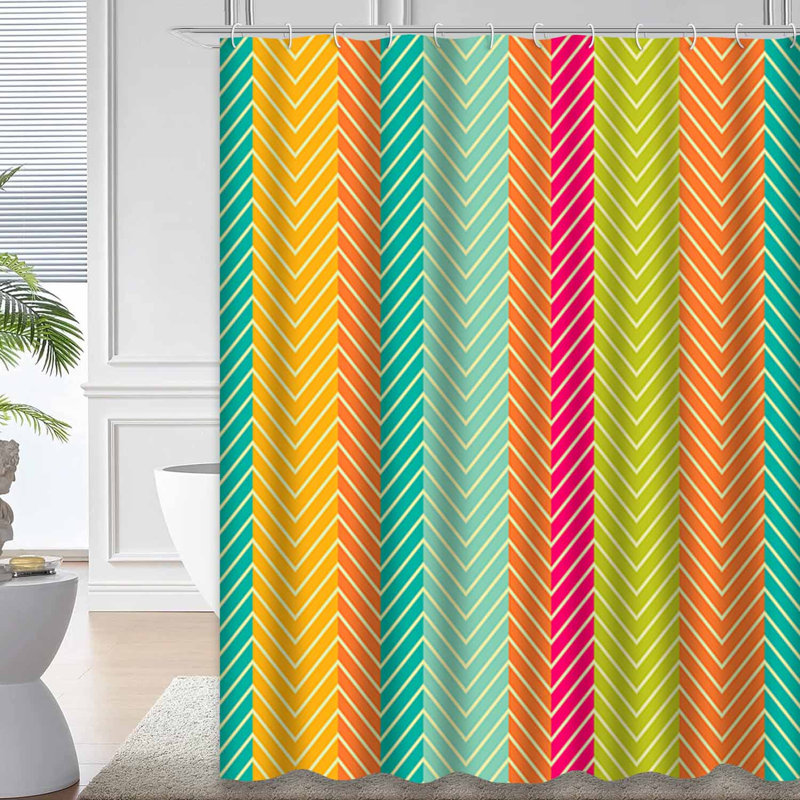 Rideau de douche rétro en tissu à rayures abstraites avec 12 crochets, L 72 po x l 84 po